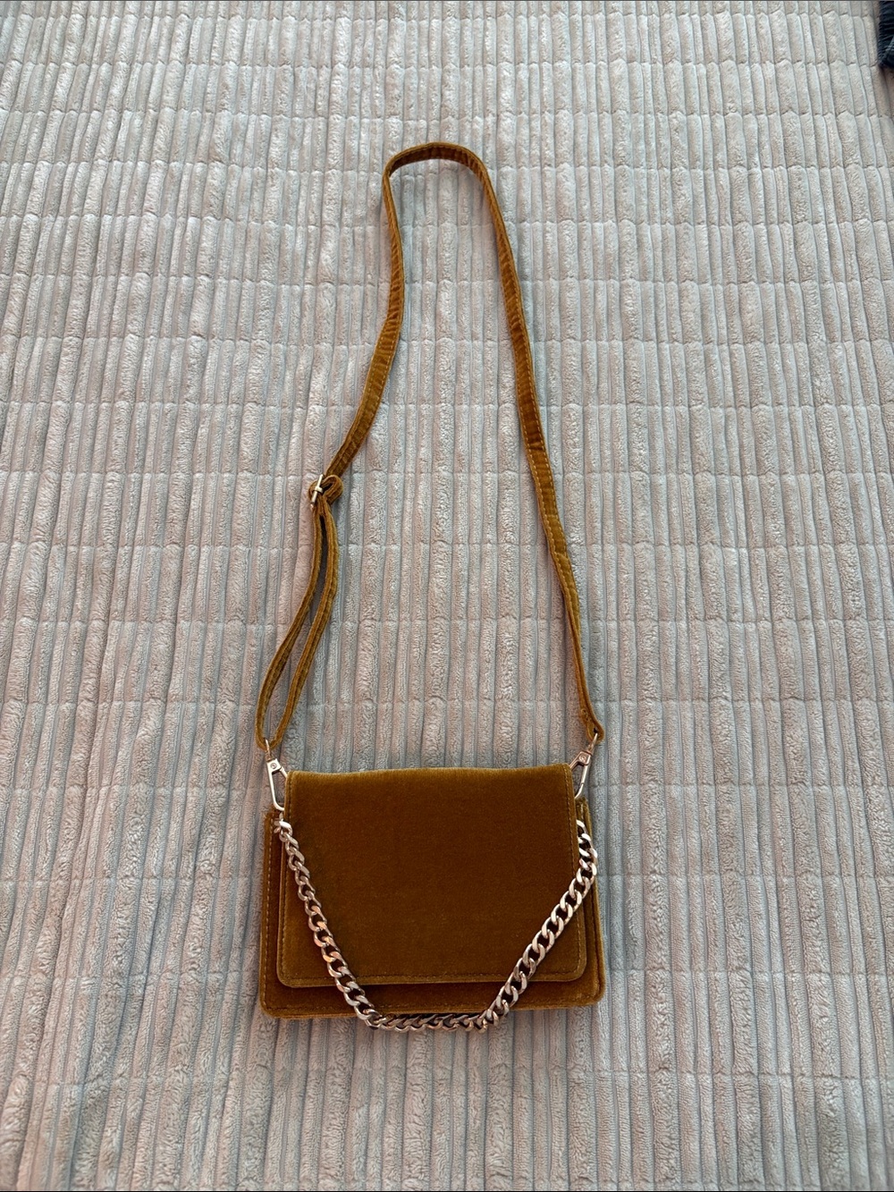 Anthropologie Velvet Crossbody Bag in Mustard Gold